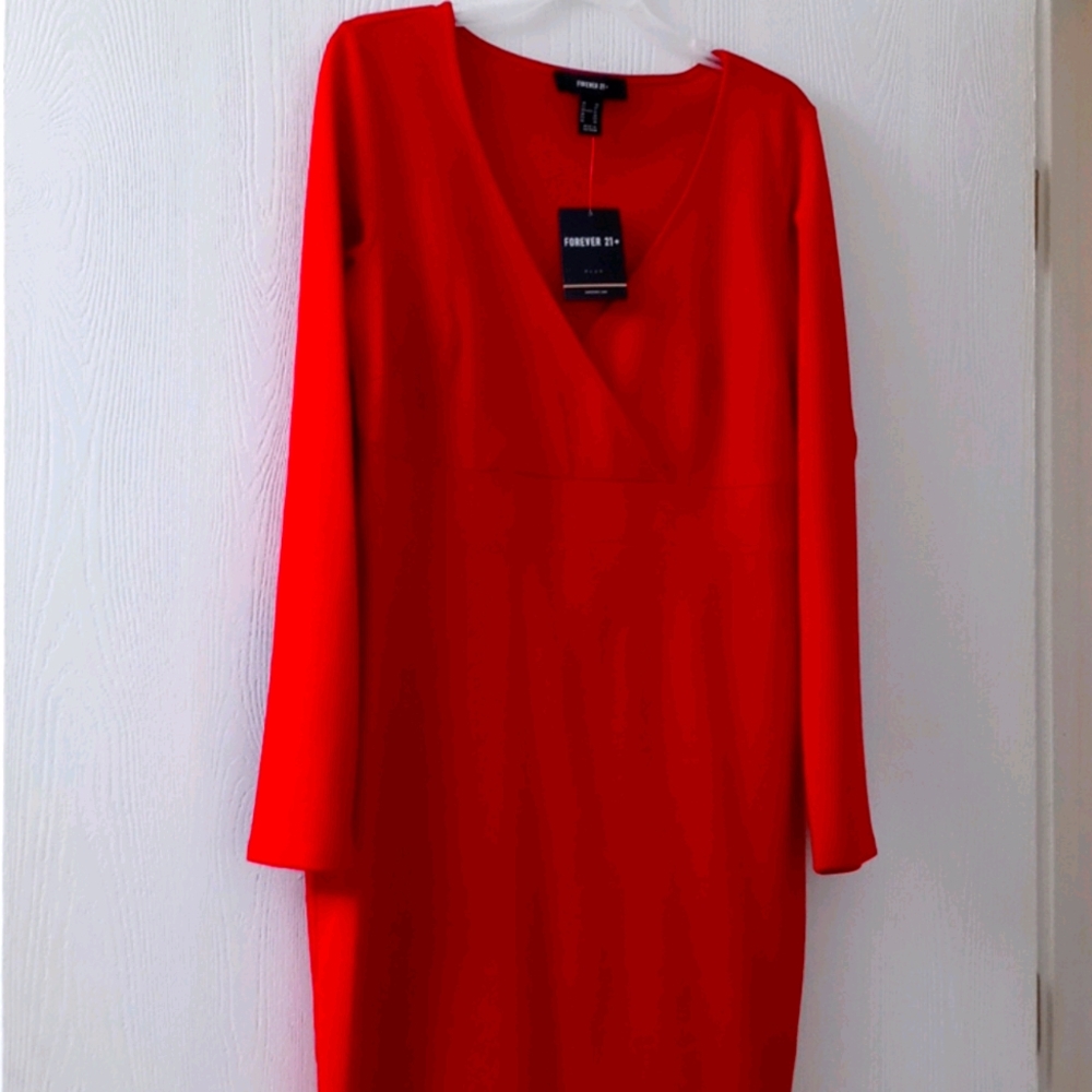 Red Dress long sleeves knee length